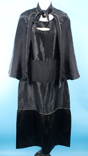 VTG Women's 20s Black W/ Cream Trim 2 Pc Silk Dress & Cape Set Sz S/M 1920s