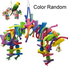 Wooden Large Parrot Birds Toys Perch Stand Budgie Cockatiel Chew Hanging Swing