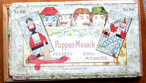 Antique doll mosaic wooden - antique,