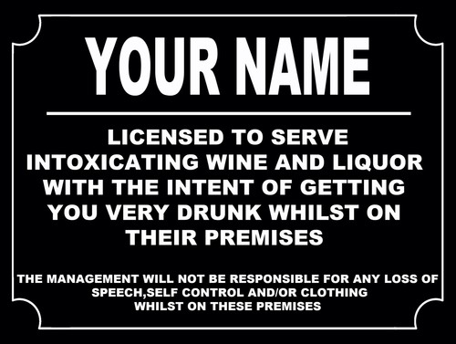 Funny personalised bar sign - personalised,