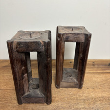 Rustic Wooden Candle Holder - Decorative Vintage-Style Candle Stand - £15 Each
