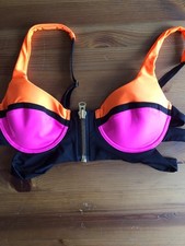  New Beach Bunny Black Neon Pink orange swim Push Up top size M