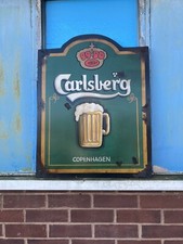 Hand Painted Enamel Inspired Metal Sign CARLSBERG LARGER