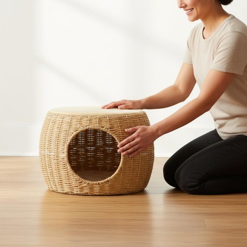 Cat bed tray handwoven wicker - bed,