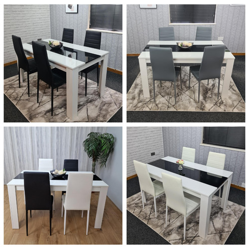 Dining white black wood table - white,
