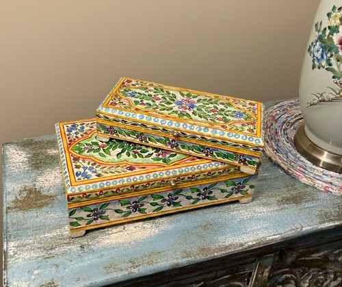 Two indian boxes hand painted - indian,