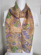 New, Whistles UK. 100% Pure Silk long scarf, Floral print.Gold Blue Pink Green