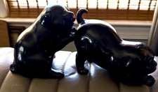 Pair Bronze Iron Dog Japanese