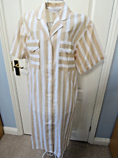 Marks & Spencer Vintage Shirtwaister Dress Size 14 Beige Stripe 80s Pockets