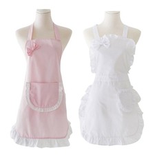 Women Kitchen Apron Cooking Apron with Pocket Ruffled Maid Apron Cooking Apron