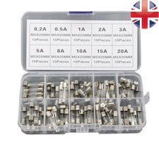 100pcs Quick Blow Glass Tube Fuse Assorted Kit Fast-blow Fuses 0.2A - 20A 5x20mm