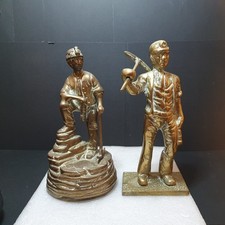Vintage Brass Coal Miner Figure x 2 / Statue / Figurine