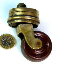 SINGLE LARGE ANTIQUE BRASS CASTOR & COLLAR VICTORIAN CERAMIC WHEEL