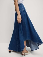 Marks & Spencer Womens Blue Cotton Maxi A Line Women Skirt - M&S