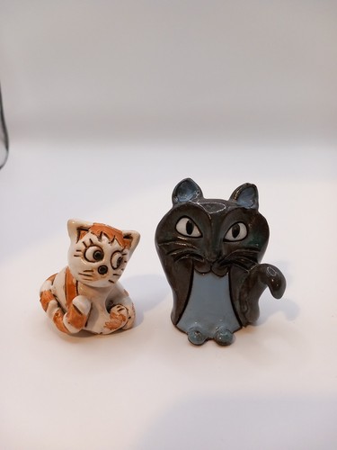 Duo quirky pottery cats - duo, of