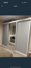 White Wardrobe with Grey Strips and Mirror Good Condition Brand New