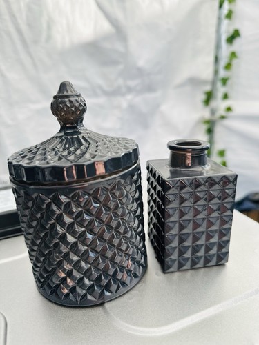 Dark grey empty glass candle - glass,