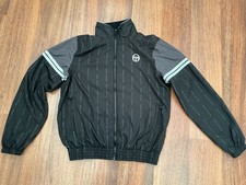 Men’s Sergio Tacchini Black Grey Logo Material Windbreaker Zipped Jacket Size M