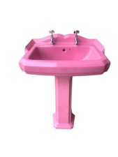 Flamingo Pink Art Deco Basin and Pedetal