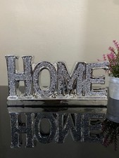 Decorative LOVE & HOME Ornament – Crushed Diamond Silver Letters, Glitter Word
