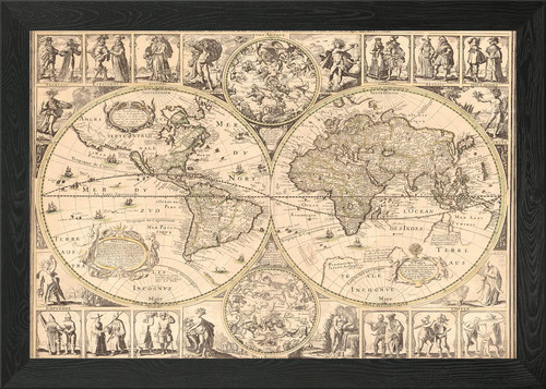 Old world map - map, framed