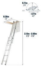 2 Section Loft Attic Ladder Handrail Aluminium Heavy Duty 2.69m 8ft 150kg Load