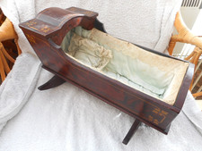 Antique doll wooden  rocking crib circ 1900..15.5 inches long
