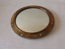Vintage Brass Round Port Hole Porthole Riveted Boat Ship Industrial Wall Mirror 