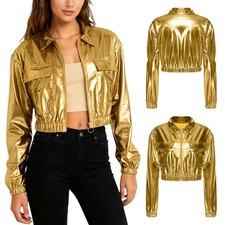 Women Biker Jacket Short Shiny
