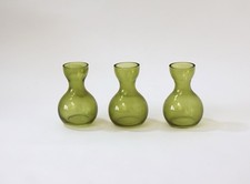 3 Mini Bud Vases Glass Olive Green Boho Wedding 4” Tall