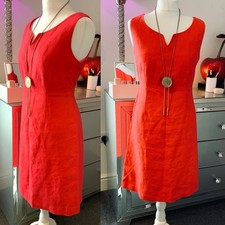 East Vibrant Hot Orange Coral Red Sleeveless Notch Neck Linen Dress Sz 10 12