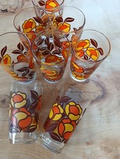 8 x Fidenza Italian Vintage 1970s Floral Tumbler Glasses Retro Kitsch Camper