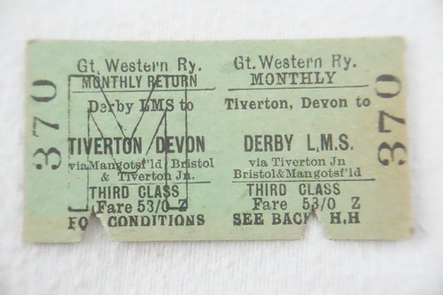 Derby tiverton gwr railway - to,