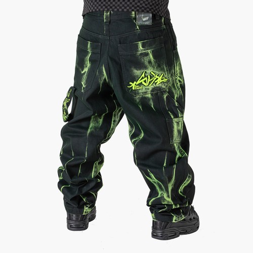 Jeans pants black dirty fluo