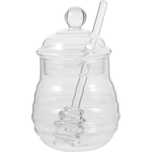 Glass honey pot - honey, dipper