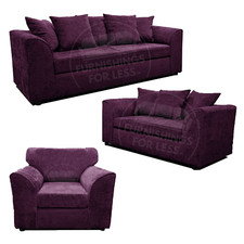 Monaco Purple Corner Sofa Chenille Fabric Right Left Scatter 3&2 Seater Armchair
