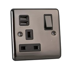 Switched Socket 1 Gang 2 x USB Plug Black Nickel (Pack of 2)