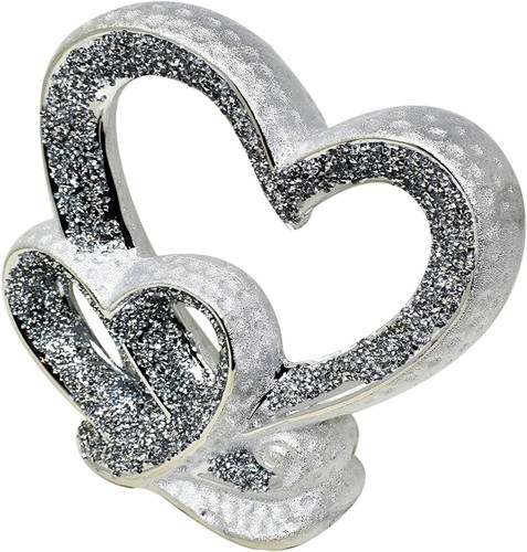 Silver double heart sparkle - silver,