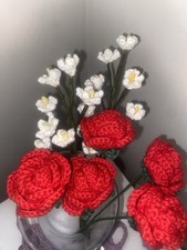 Handmade Crochet Miniature Roses With Baby’s Breath Bouquet 
