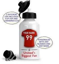 Personalised Manchester United Water Bottle Sports Drink. Man Utd Fan Gift Idea