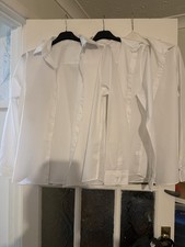 F&F Girls 3 White Long Sleeve School Uniform Shirts Blouses 15-16 Y Button-Up