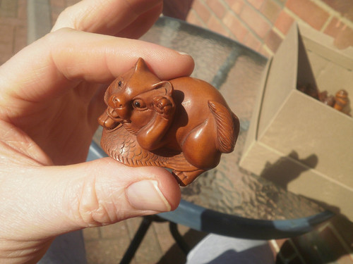 Hand carved wood netsuke a - carved, of