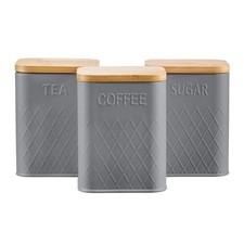 Tea Coffee Sugar Canister 3-Piece Square Kitchen Storage Bin Jar Set 5 Colours