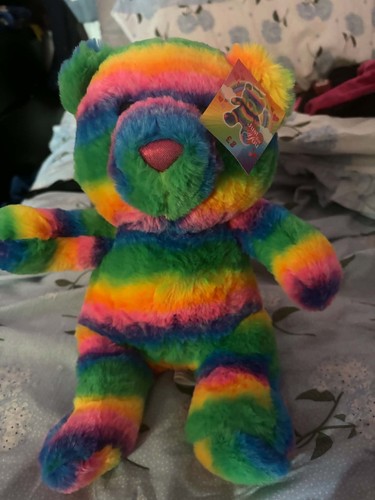 Rainbow plush bear - rainbow,