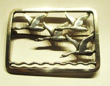 STERLING SILVER MODERNIST DANISH BROOCH 4 GEESE BY ROIF FRITIOF BRATLAND RARE !