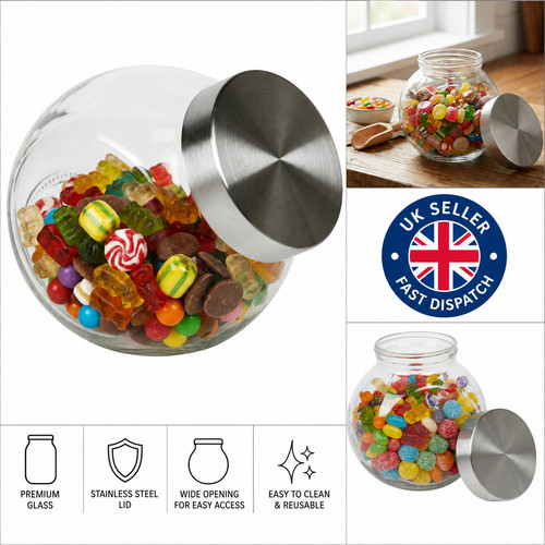 Glass sweet jar with stainless - sweet,