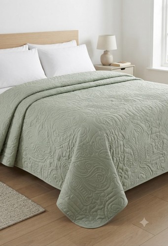 Quilted bedspread throw - throw, sage