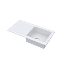 101cm Inset Counter Top Single Bowl Fireclay Ceramic Kitchen Sink, Plain Drainer