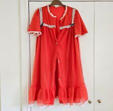 Vintage 1940s 1950s Red White Lingerie Robe Underwear Cover Up Bedroom