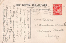 FAMILY HISTORY - POSTCARD - LEWIS - THORTON HEATH BENSHAM MANOR ROAD SURREY 13